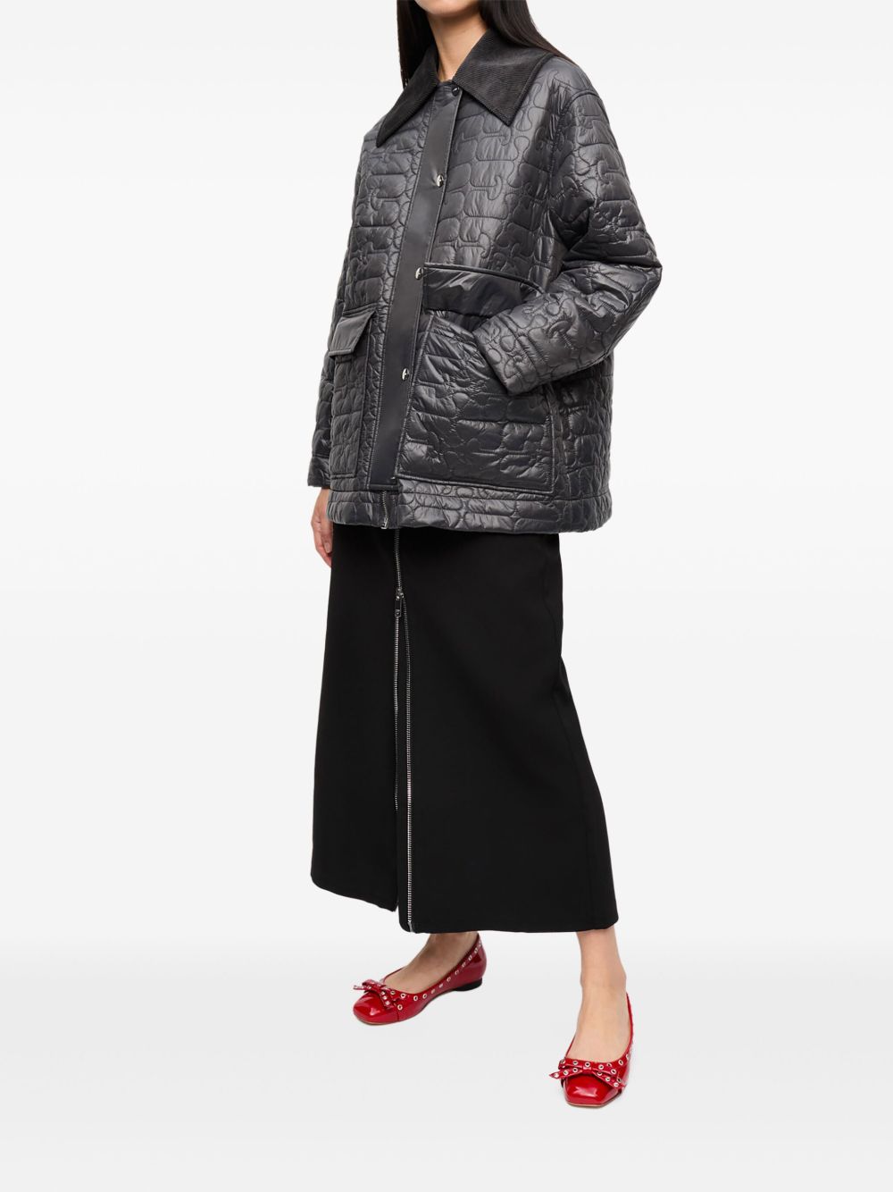 GANNI – Veste matelassée noire col contrastant