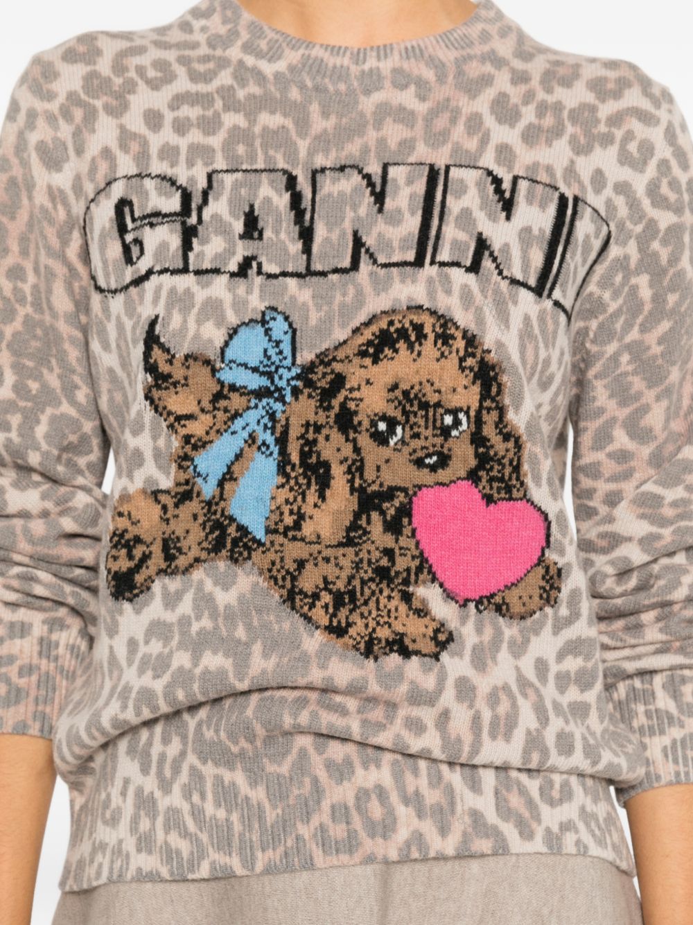 GANNI – Pull en laine imprimé léopard à motif chien