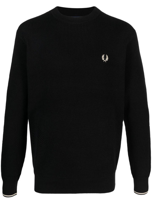 FRED PERRY – Waffle Knit Crewneck Black