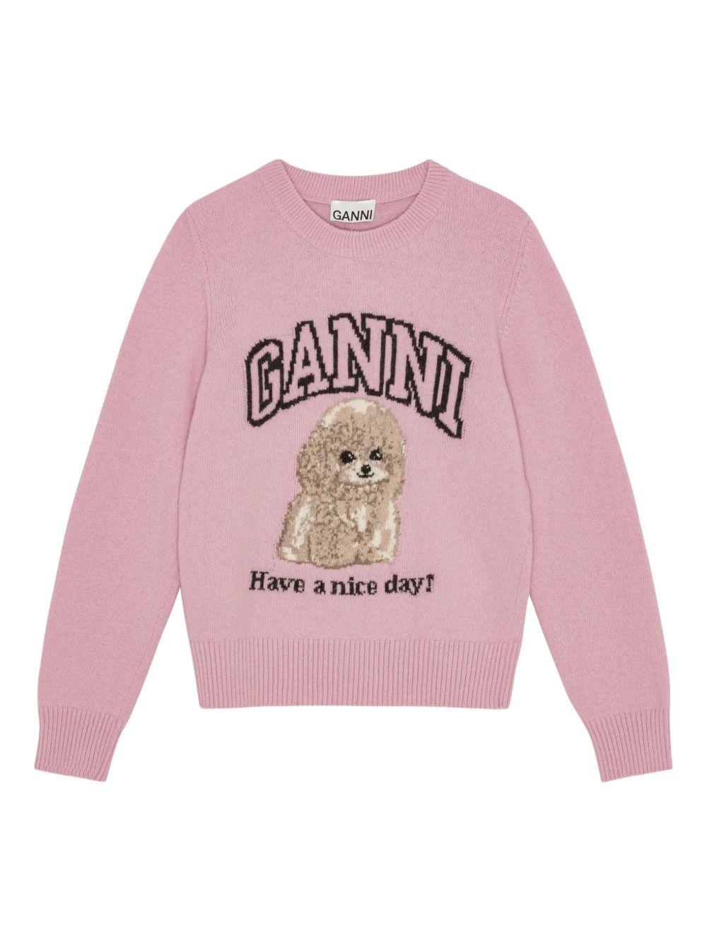 GANNI – Sweat en laine rose à motif signature
