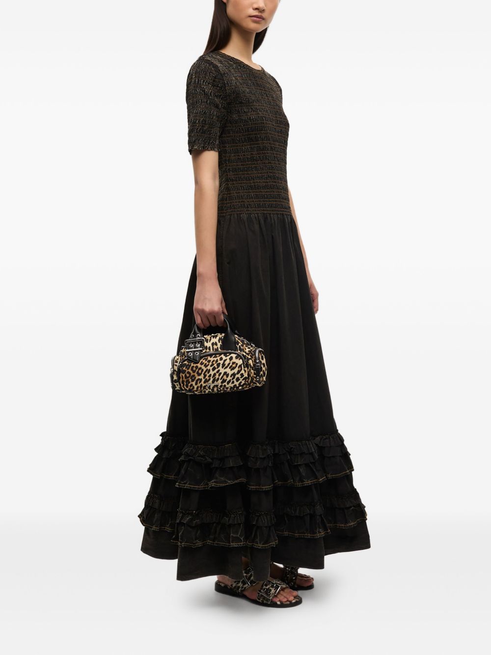 GANNI – Sac duffle Small en nylon imprimé léopard