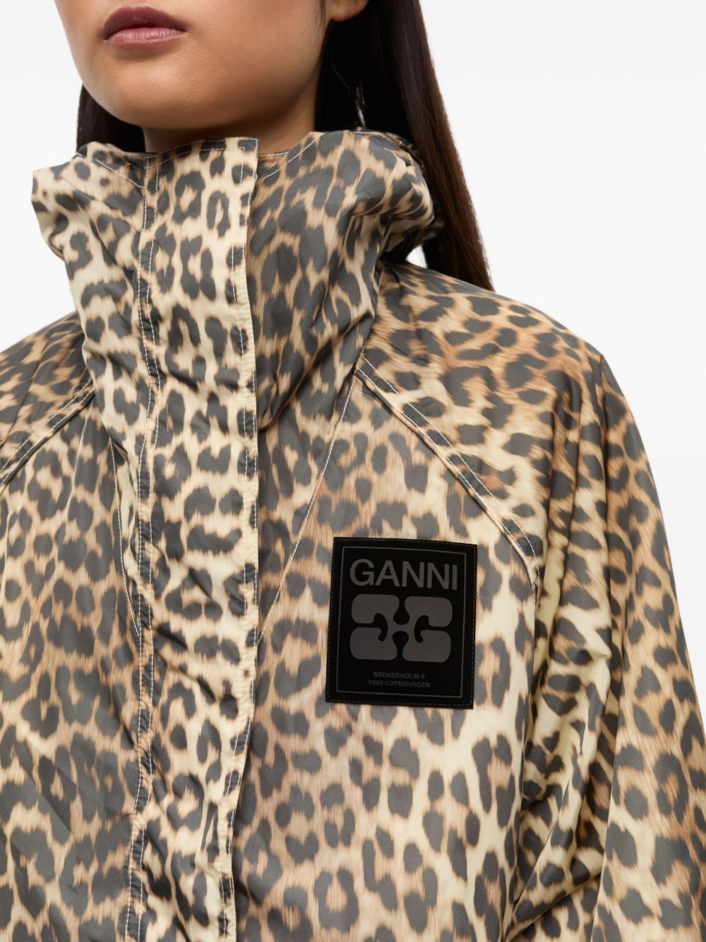 GANNI – Veste à capuche en nylon imprimé léopard