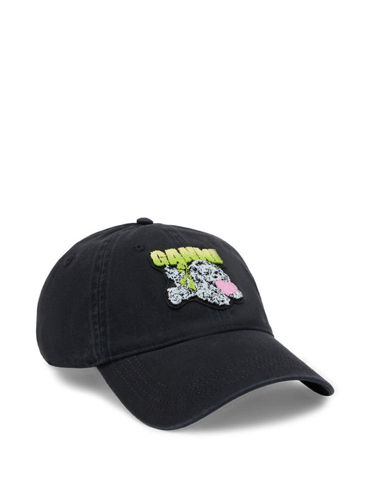 GANNI – Casquette en coton noir à broderie graphique