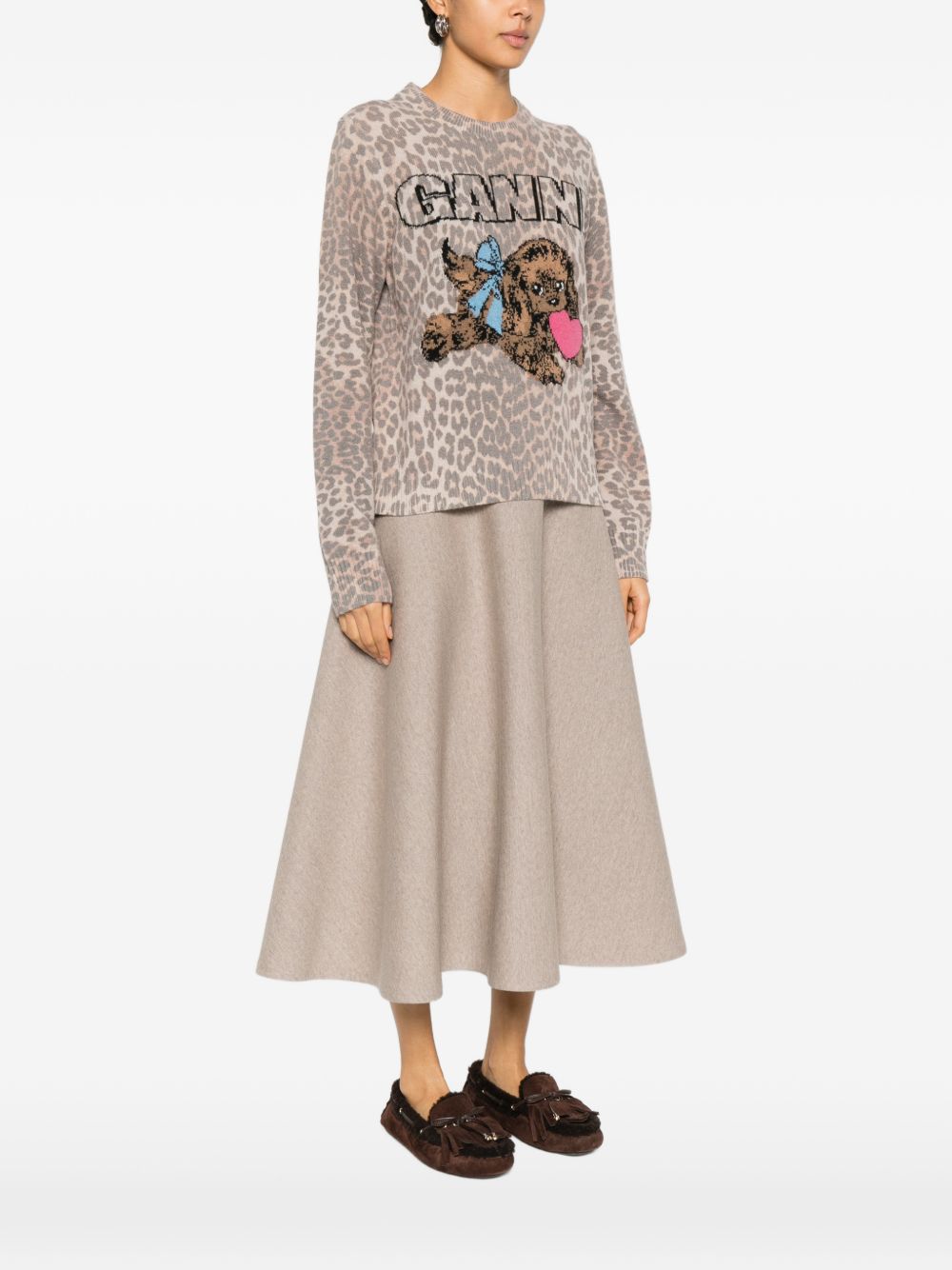 GANNI – Pull en laine imprimé léopard à motif chien