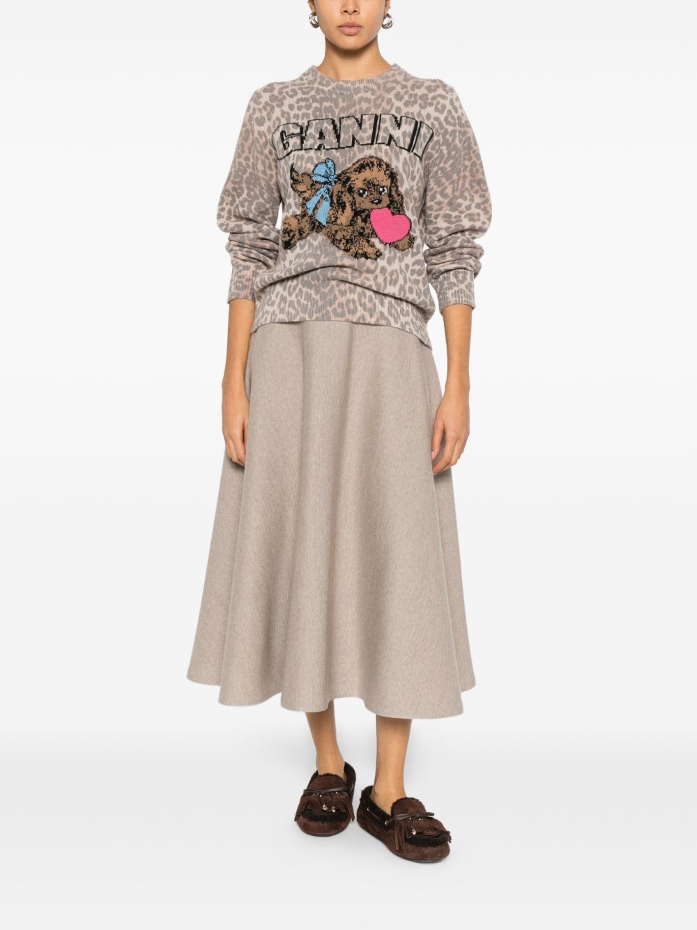GANNI – Pull en laine imprimé léopard à motif chien