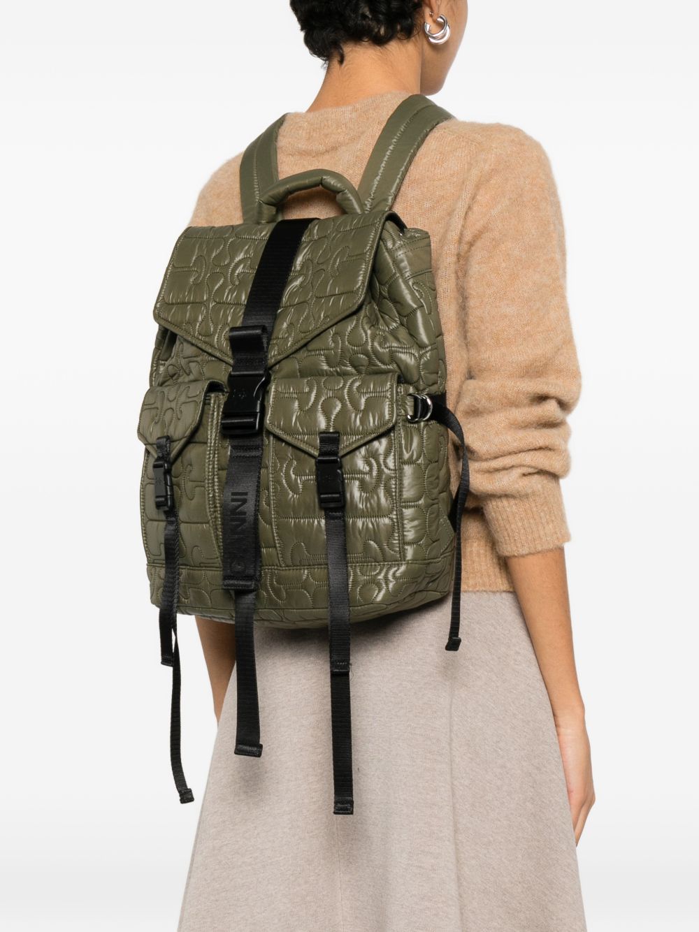 GANNI – Sac à dos matelassé en nylon vert