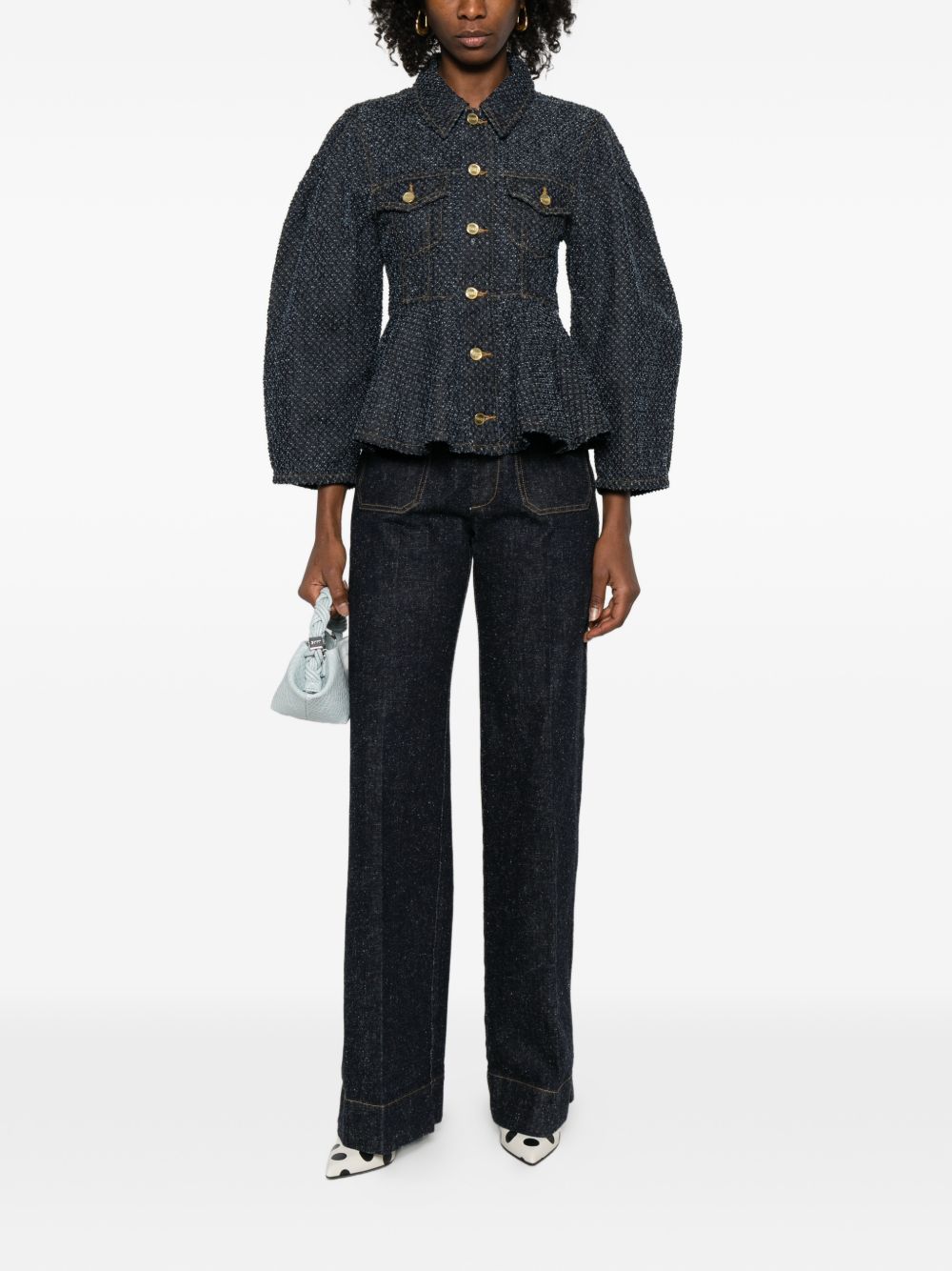 GANNI – Veste en denim bleu à basque