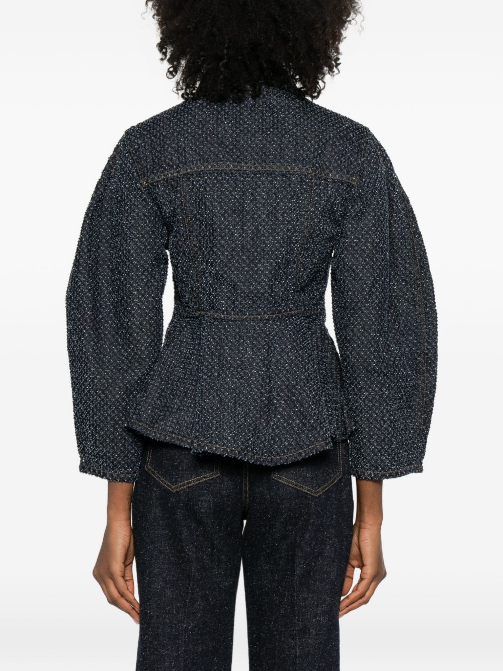 GANNI – Veste en denim bleu à basque