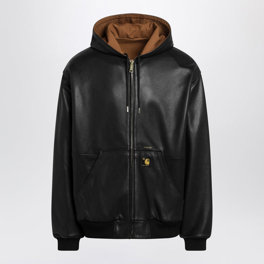 CARHARTT WIP - Veste à capuche en cuir noir