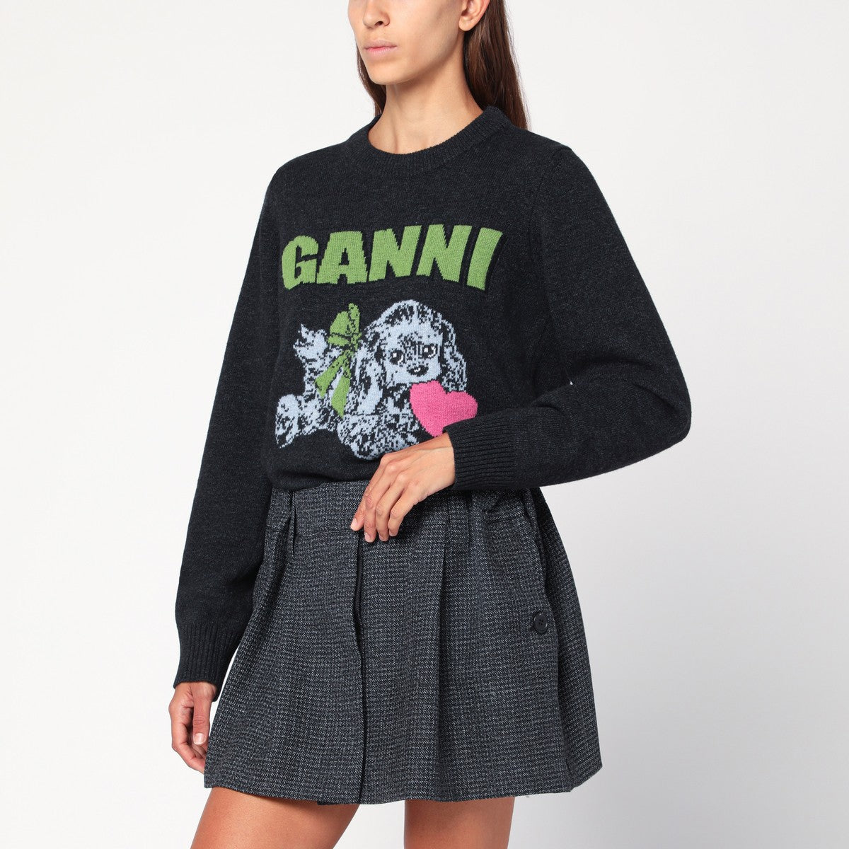 GANNI – Sweat noir à imprimé graphique