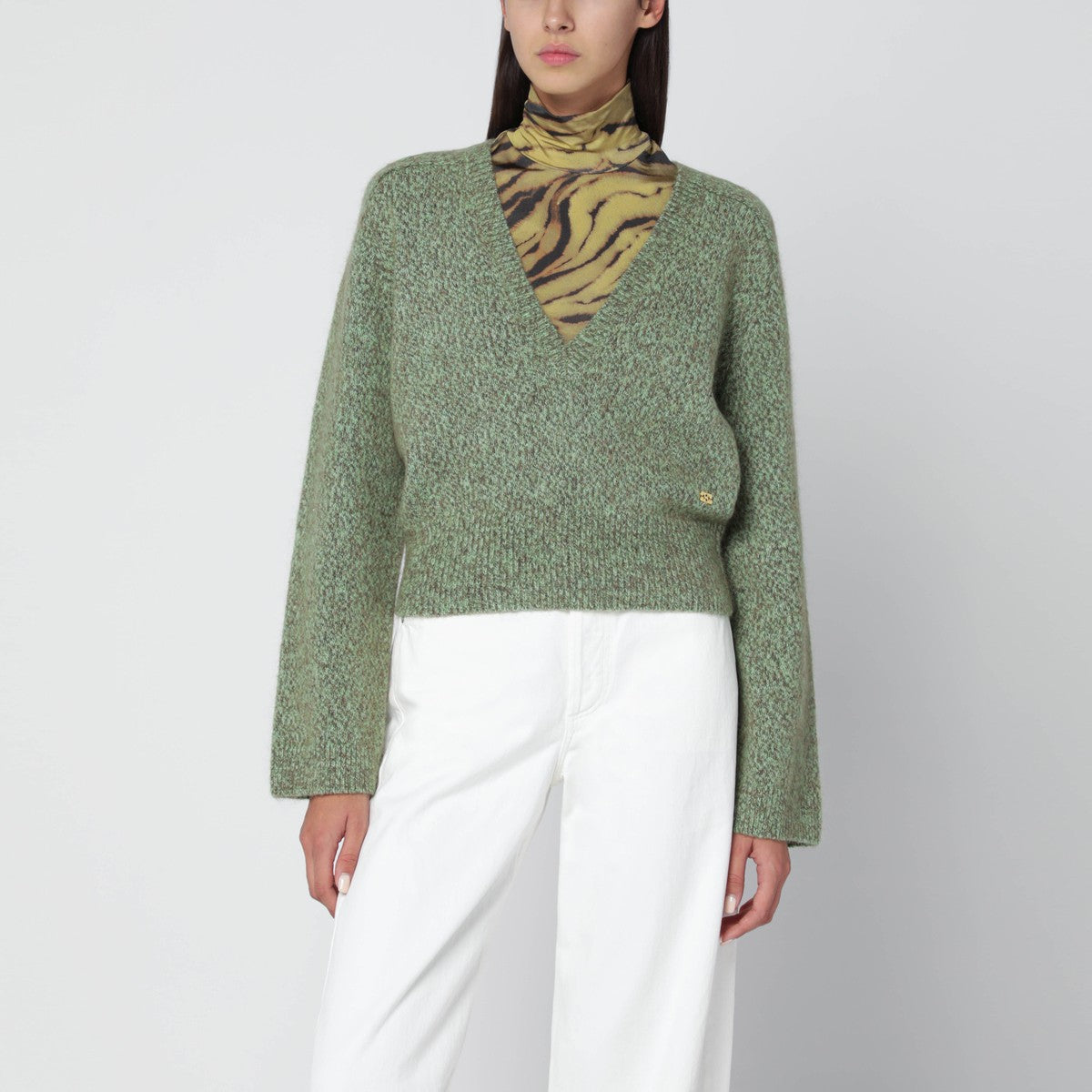 GANNI – Sweat en maille texturée vert chiné