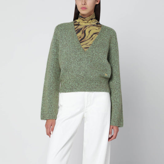 GANNI – Sweat en maille texturée vert chiné